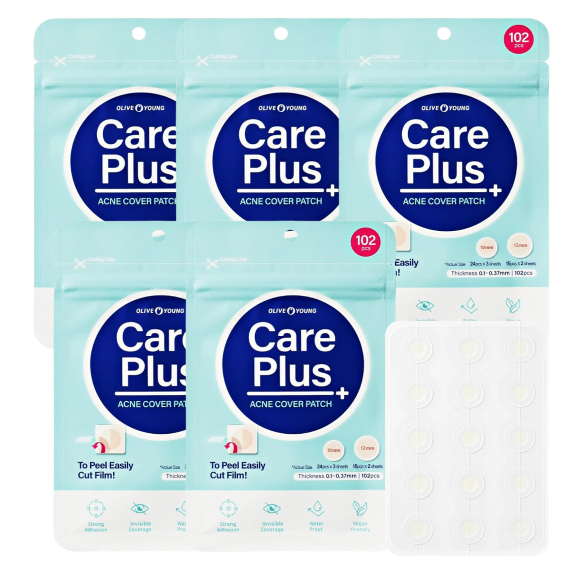 OLIVE YOUNG Care Plus Spot Patch - Hydrocolloid Acne Pimple Patch (510 Count, Pack of 5)