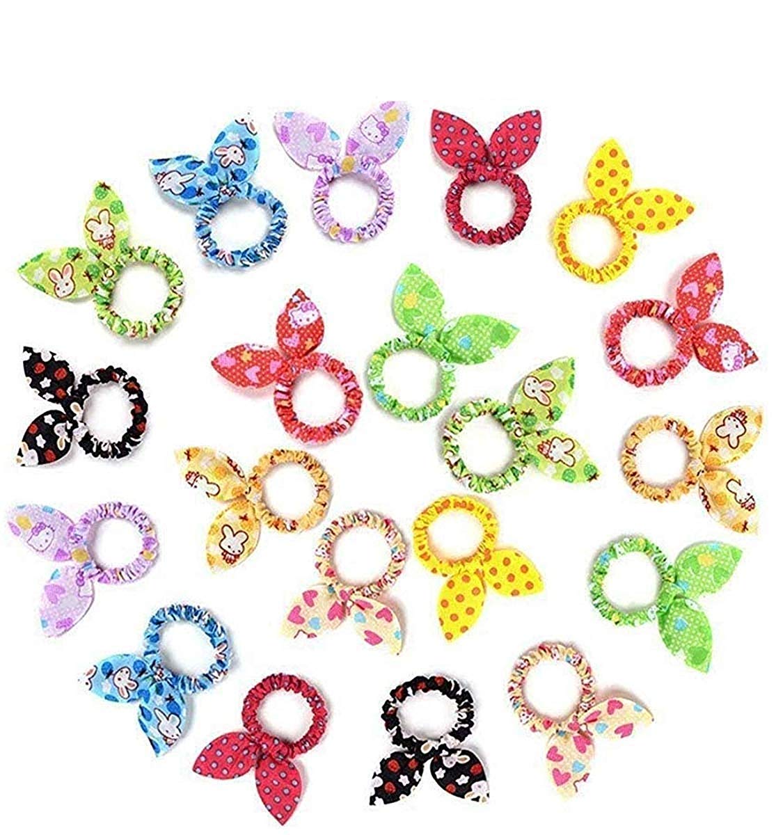 DKB Fancy Rabbit Ears Multicolour Hair Ties for Kids & Girls - 30 Pcs Pack