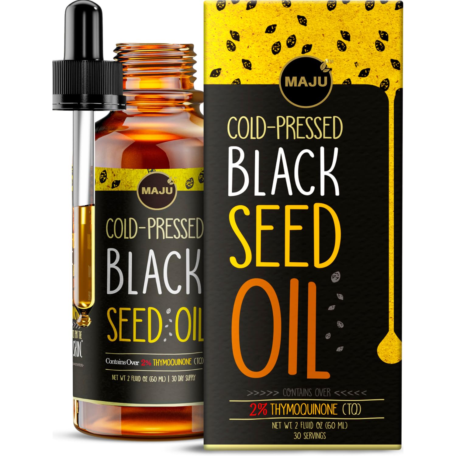 Maju Superfoods Black Seed Oil - 3x Thymoquinone Cold-Pressed Turkish Nigella Sativa Oil Travel Size 2 oz