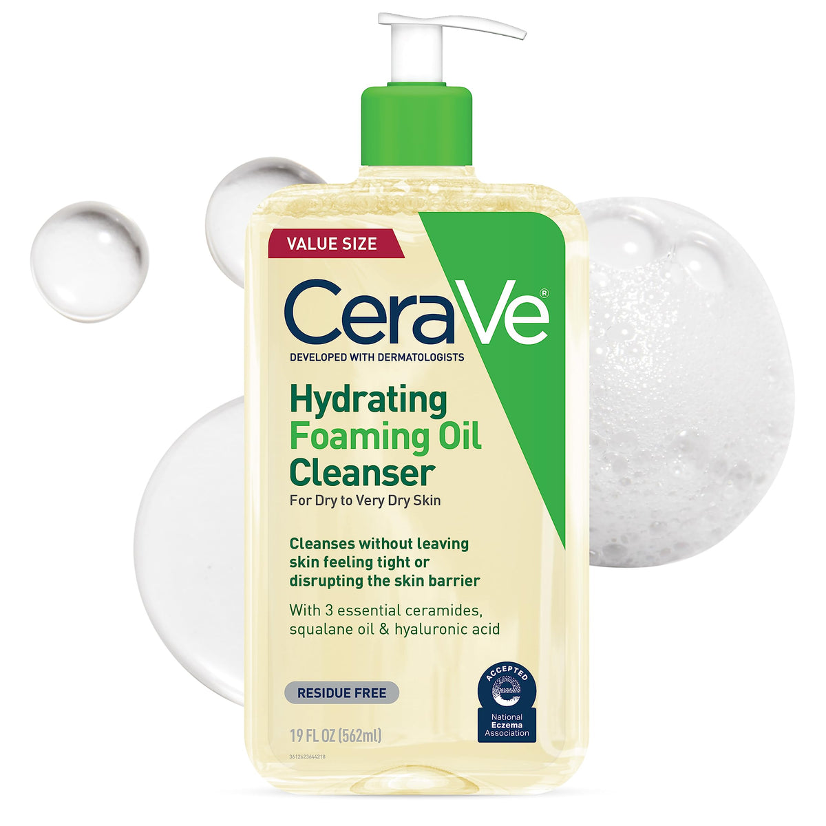CeraVe Hydrating Foaming Oil Cleanser, Moisturizing Refill for Dry to Very Dry Skin, 19 oz