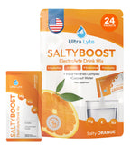 Ultra Lyte SaltyBoost Drink Mix - 24 Sachets - Sugar-Free Salty Orange Electrolytes Powder with High Sodium, Trace Minerals & Coconut Water | Hydration for Fitness & Wellness