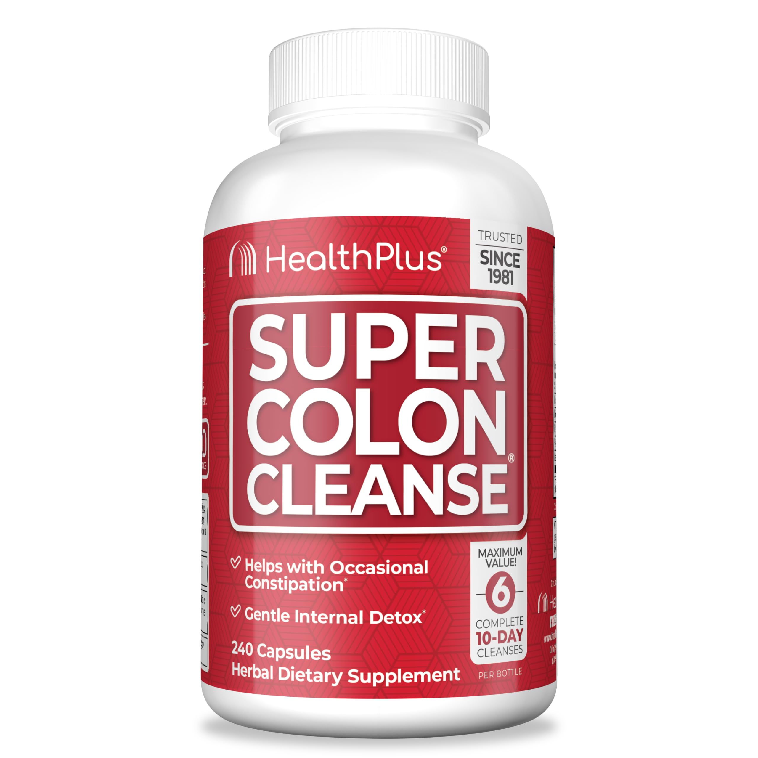 Health Plus Super Colon Cleanse 530mg 240 Capsules - Natural Digestive & Detox Support