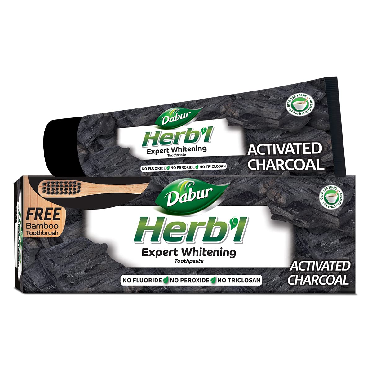 Dabur Herbal Activated Charcoal Whitening Toothpaste with Bamboo Toothbrush - 150g