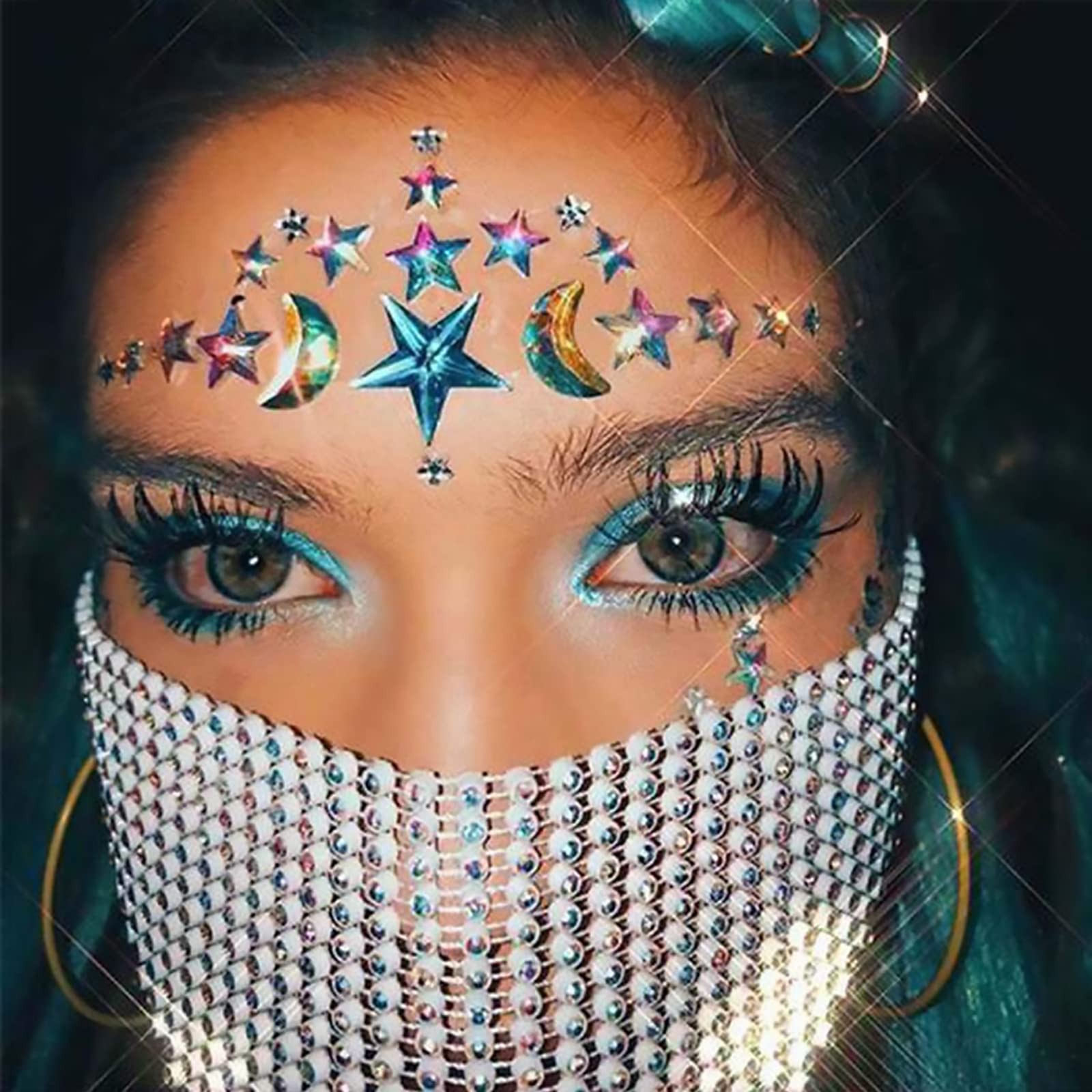 KASTWAVE Crystal Star Face Glitter Stickers - Festival Mermaid Body Jewels for Rave Parties