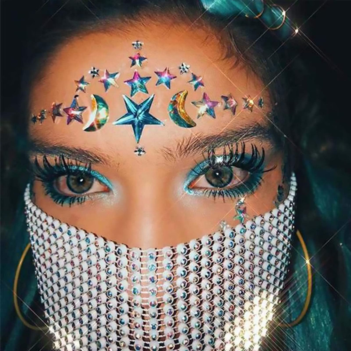 KASTWAVE Crystal Star Face Glitter Stickers - Festival Mermaid Body Jewels for Rave Parties