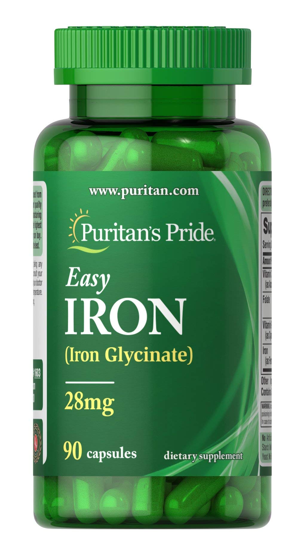 Puritan's Pride Easy Iron 28mg Capsules - 90 Count with Iron Glycinate for Women's Health