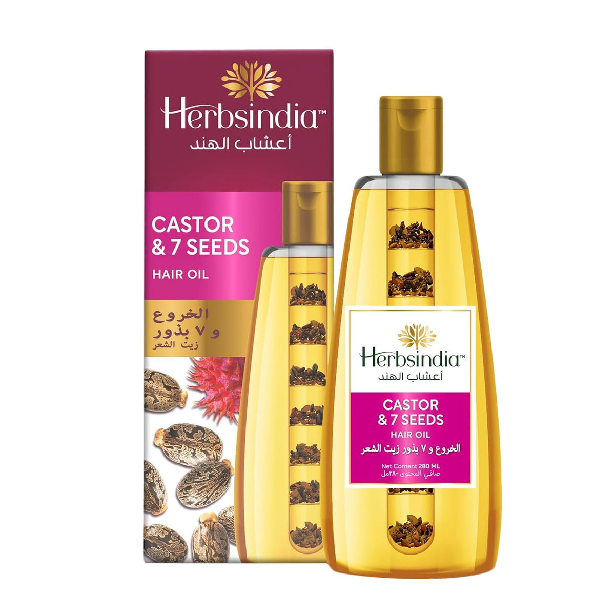 Herbsindia Castor & 7 Herbal Seeds Hair Oil - 280ml | Silicone & Paraben Free for Thicker Hair