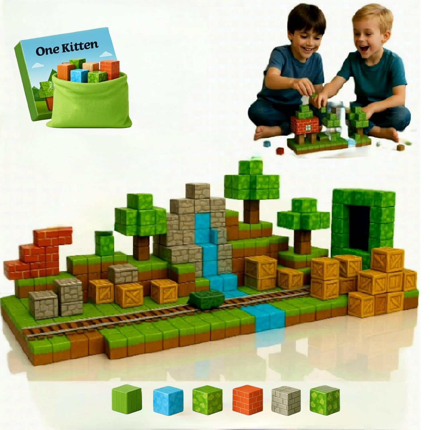 100 Pieces Educational 3D Building Blocks for Kids – Easily Connect Together to Form Stable Designs Treat Your Child to a Memorable Gift – One Kitten