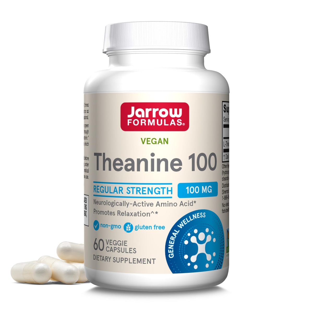Jarrow Formulas L-Theanine 100mg - 60 Veggie Caps - Calm & Focus Support