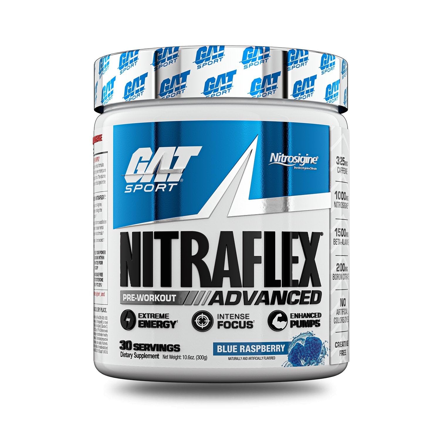 GAT Sport Nitraflex Classic Pre-Workout, Blue Raspberry, 300g
