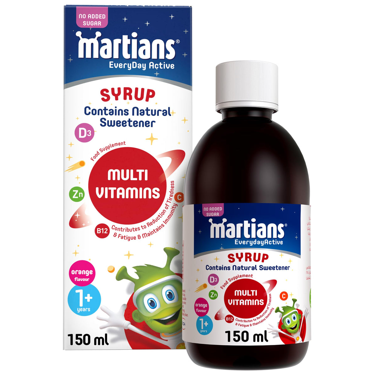 Martians Everyday Active Multivitamins Syrup for Kids 1+ Years - Energy & Immunity Support - No Added Sugar, Gluten & Lactose Free - 150ml