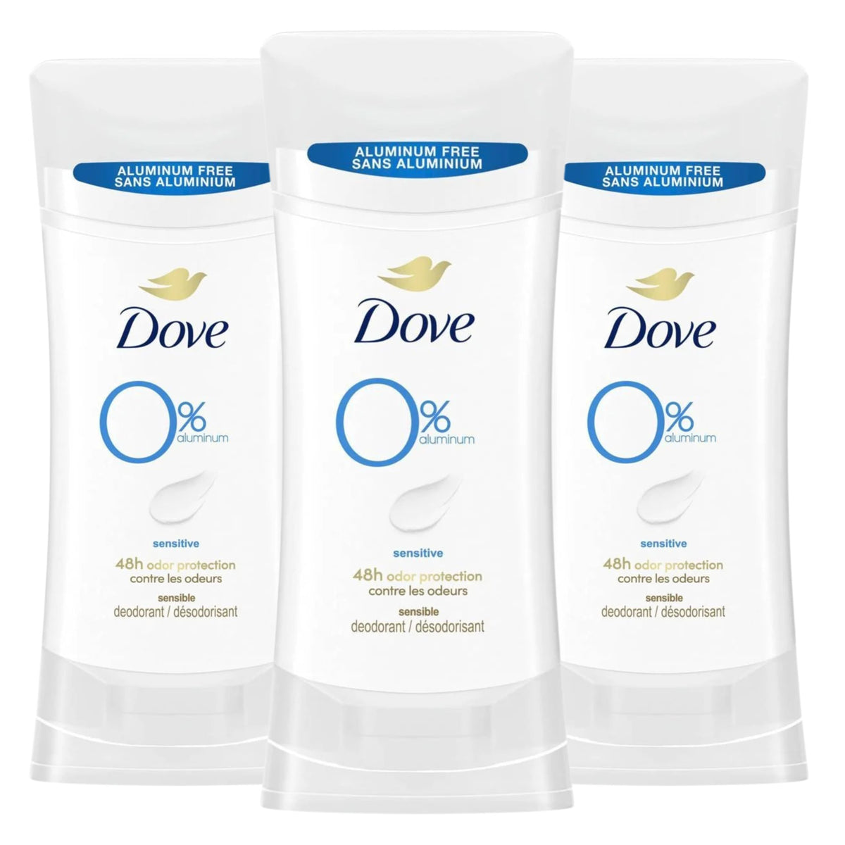 Dove Aluminum Free Deodorant for Women - Sensitive Skin Formula - 72-Hour Odor Protection - 3 Count - 2.6 oz Each