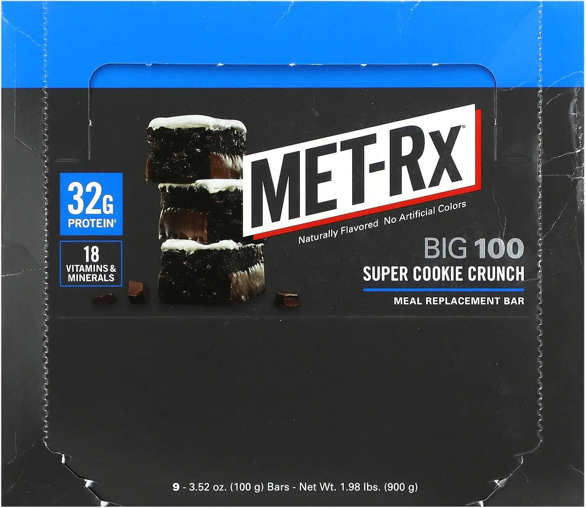 MET-Rx Big 100 Protein Meal Replacement Bar, Super Cookie Crunch, 9-Count