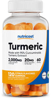 Nutricost حلوى الكركم ٢٠٠٠ ملغ لكل حصة - ١٢٠ قطعة (٦٠ حصة)