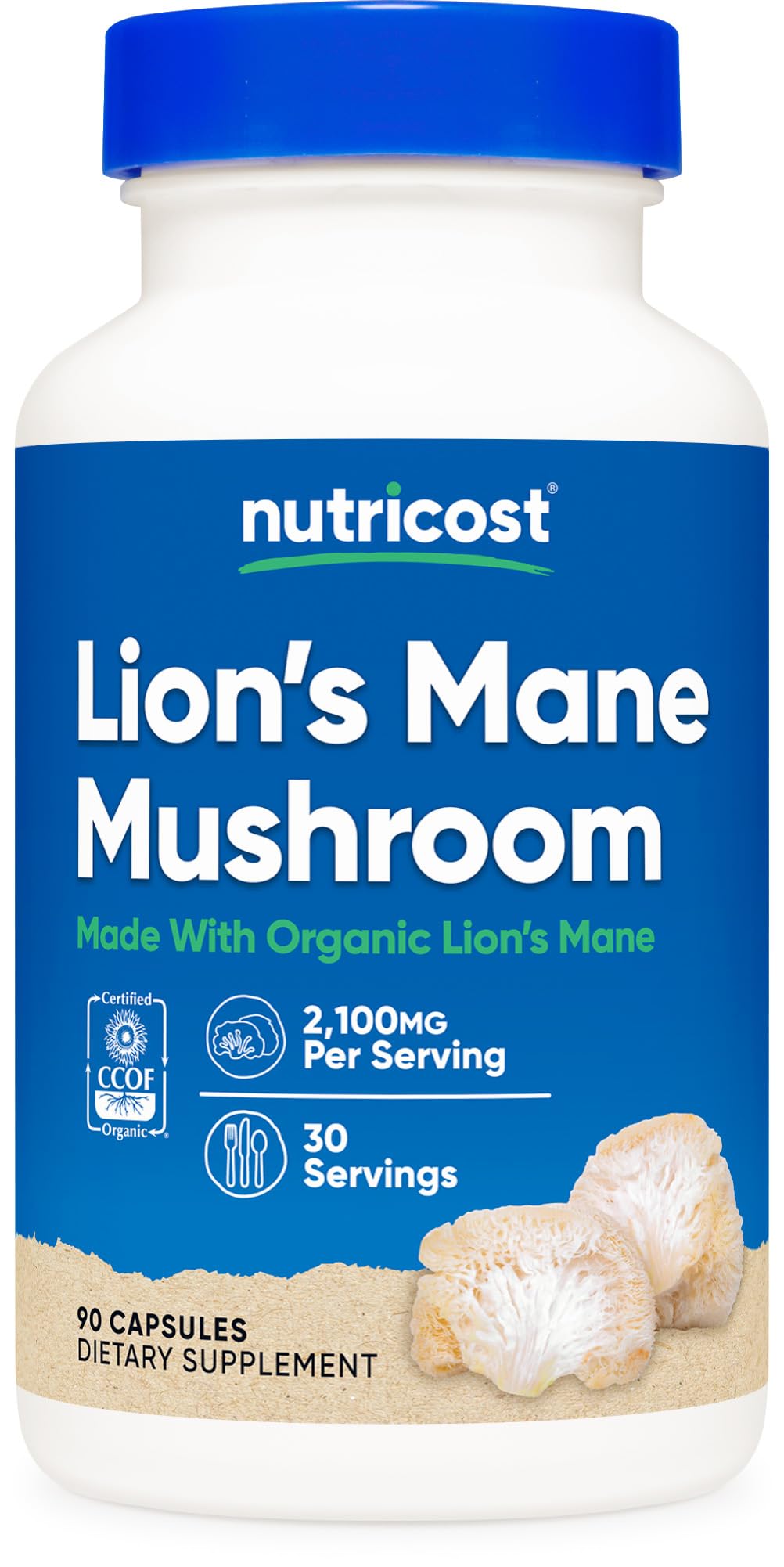 Nutricost Lion's Mane Mushroom Capsules - Organic, Gluten-Free, 2100mg, 30 Servings
