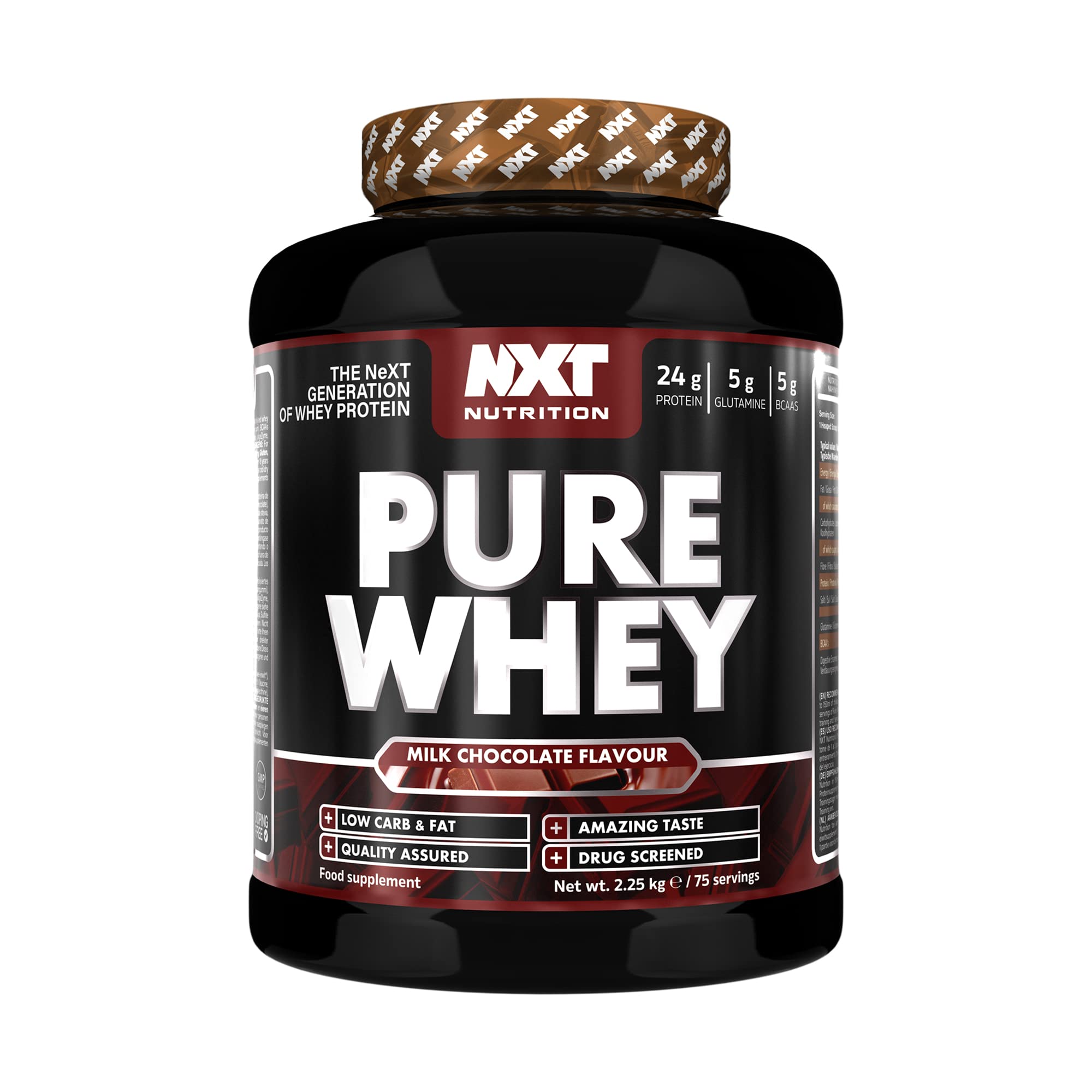 NXT Nutrition Pure Whey 2.25kg - Hydrolyzed Whey Protein with Isolate & Concentrate - Muscle Growth Recovery 75 Servings Milk Chocolate