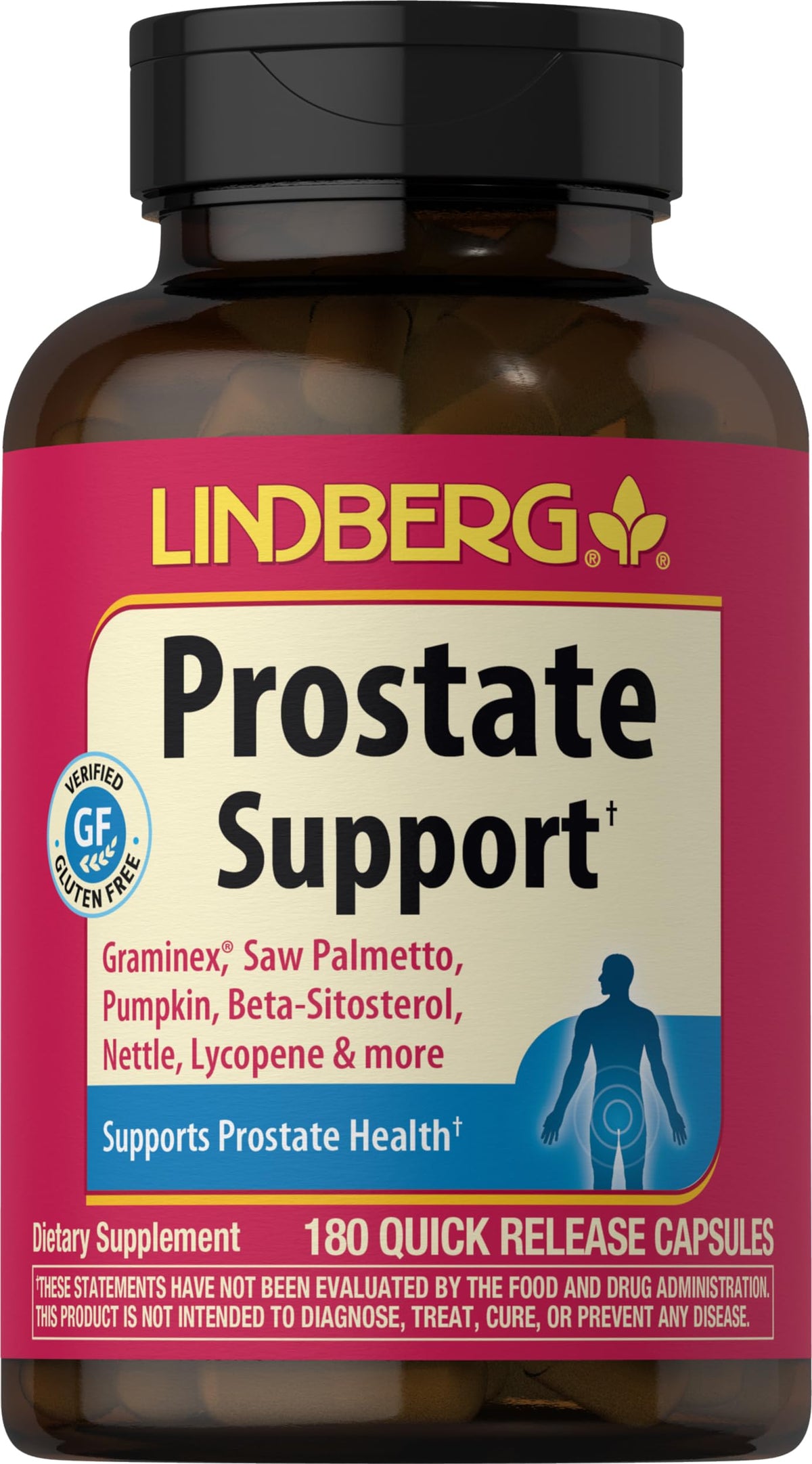 Lindberg Prostate Support Formula - 180 Capsules with Saw Palmetto & Beta-Sitosterol