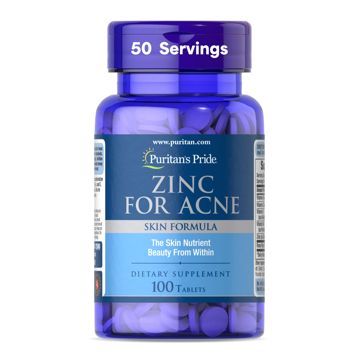 Puritan's Pride Zinc for Acne Control - 100 Tablets Supplement