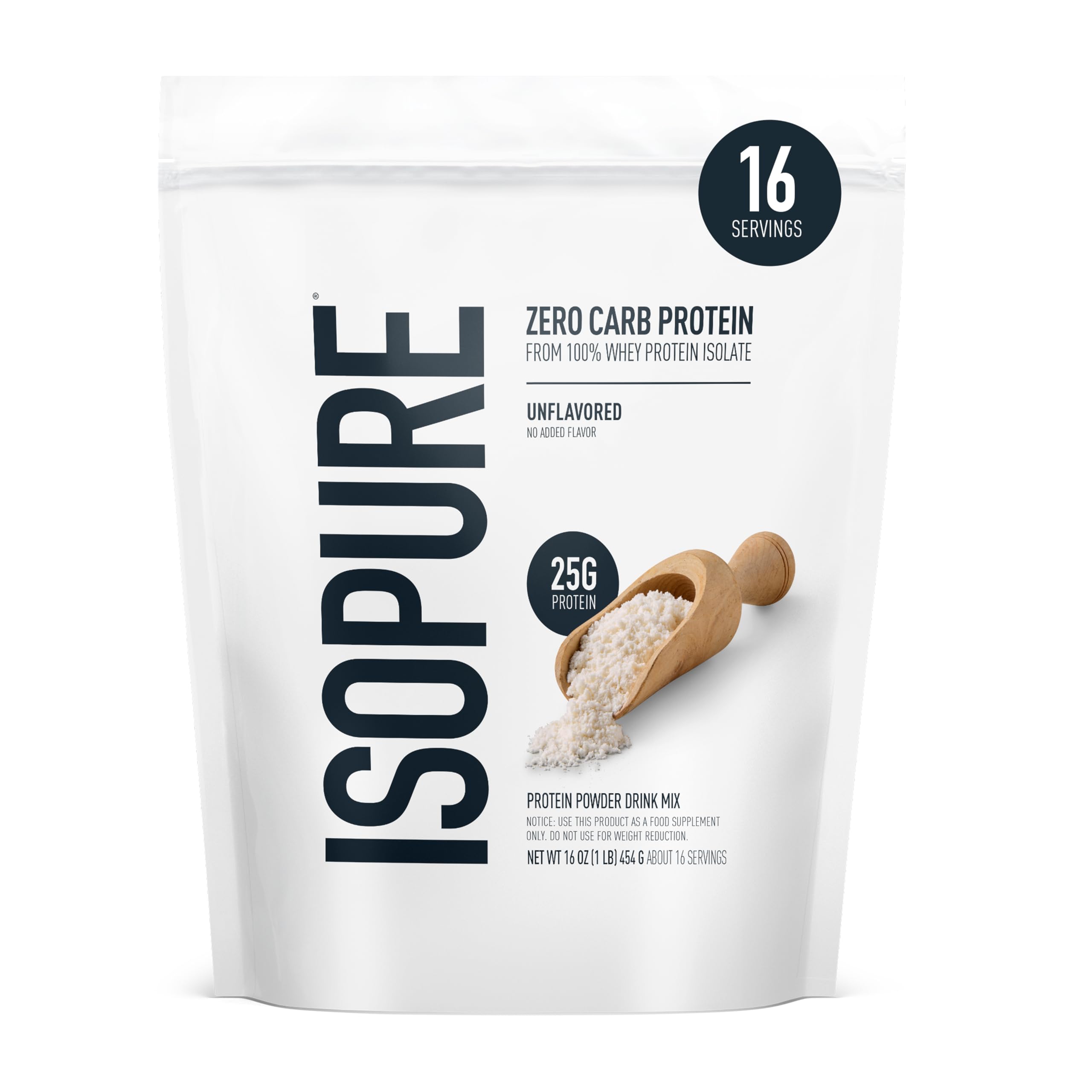 Nature's Best IsoPure Whey Protein Isolate Unflavored - 1lb (454g) - Zero Carbs, Zero Sugar, Fast Digesting Protein Supplement
