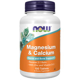 NOW Magnesium and Calcium Food Supplements - 100 Tablets - Bone & Muscle Support