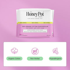 The Honey Pot Company - Sanitary Pads for Women - Non-Herbal Regular Flow w/Wings - Organic Cotton Cover & Ultra-Absorbent Pulp Core - Feminine Care - FSA & HSA Eligible - 20 ct