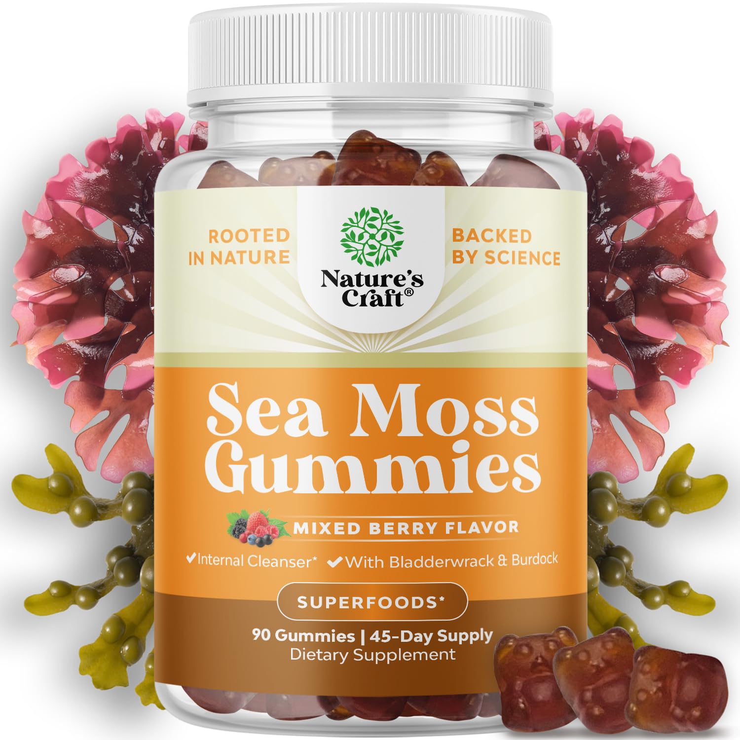 Sea Moss Gummies for Adults and Kids - Vegan Immune Support with Burdock Bladderwrack - 60 Count