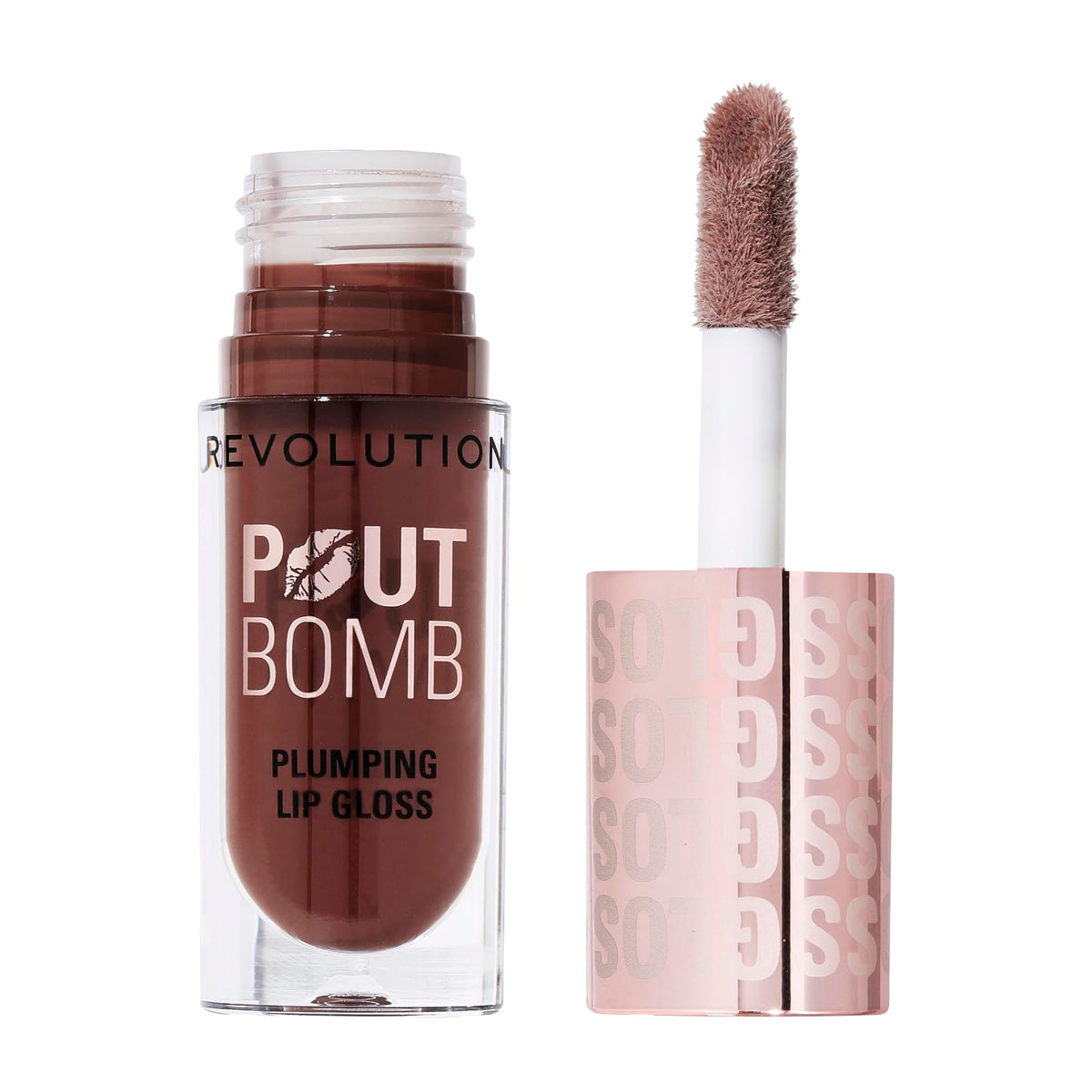 Revolution Beauty London Pout Bomb Plumping Gloss - Intense Shine with Hyaluronic Acid & Peptides | Vegan & Cruelty-Free | Cold Nude & Espresso Brown