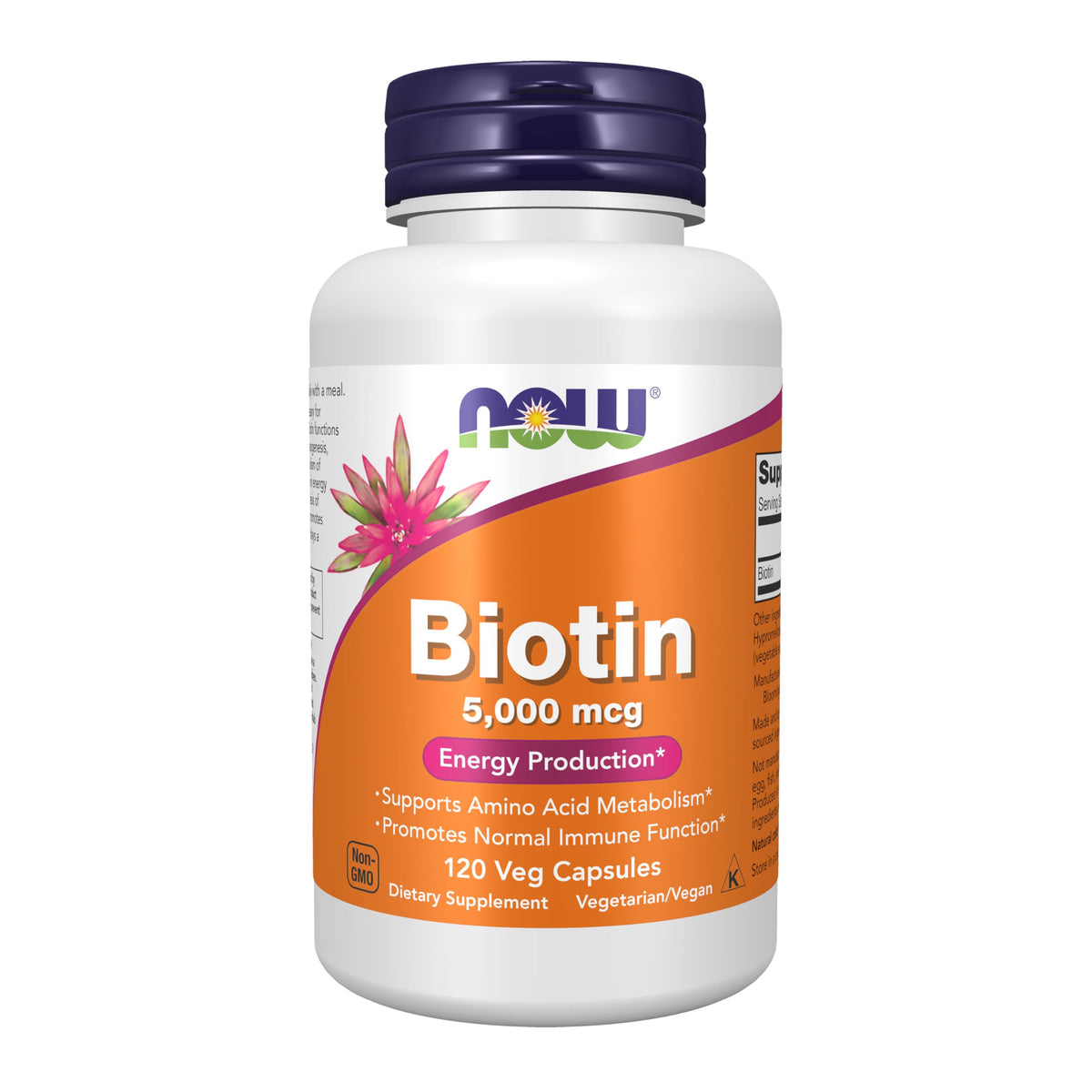 Now Foods Biotin 5,000 Mcg - 120 Vcaps for Hair, Skin & Nails Support