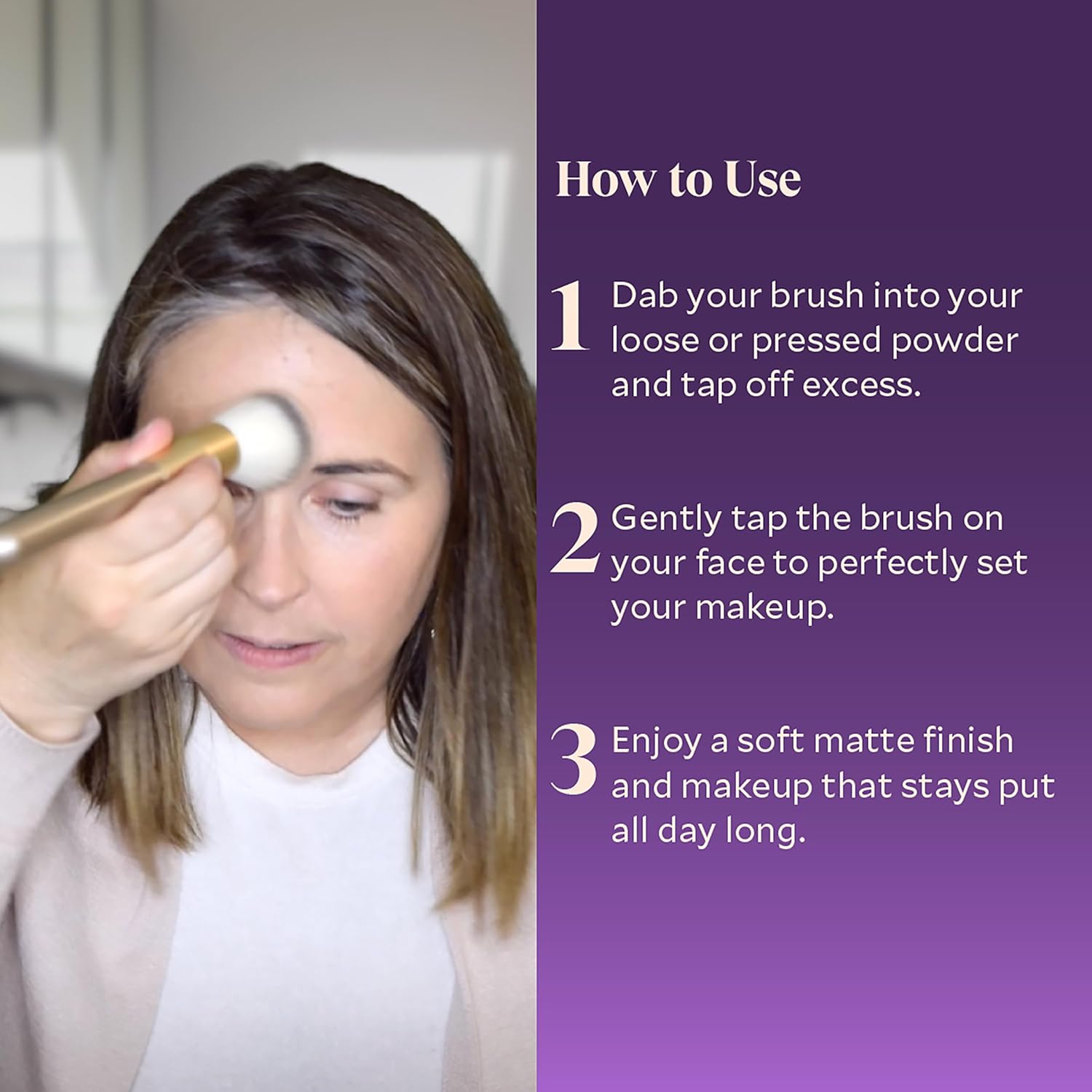 Fièra Cosmetics finishing powder brush: a soft, fluffy brush for flawless makeup application.