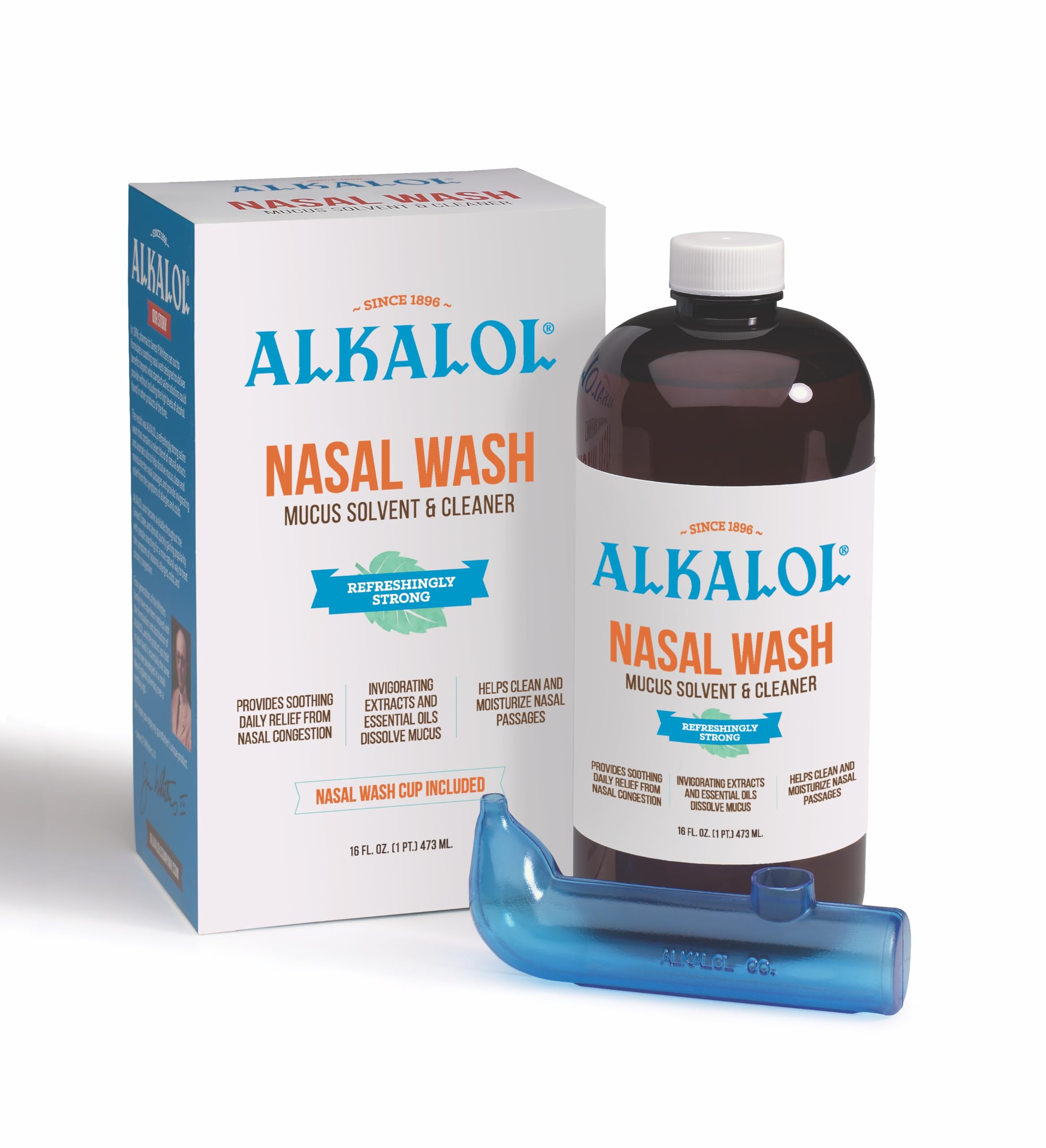 Alkalol Natural Soothing Nasal Wash Kit - Mucus Solvent & Cleaner, 16 oz with Cup
