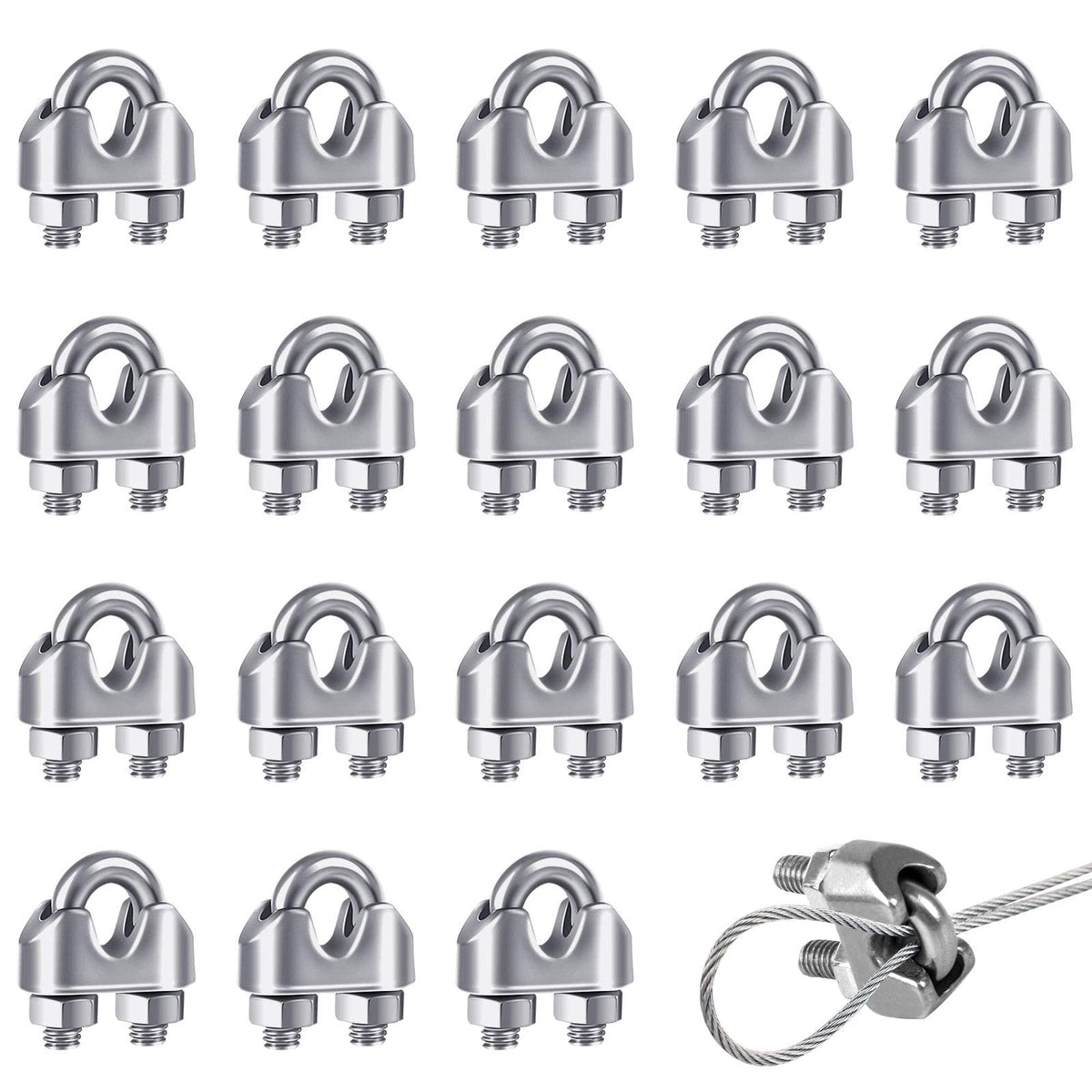 KASTWAVE 18 Pcs M3 U Bolt Wire Rope Clip and Cable Clamp - 304 Stainless Steel for Garden and Gym Use