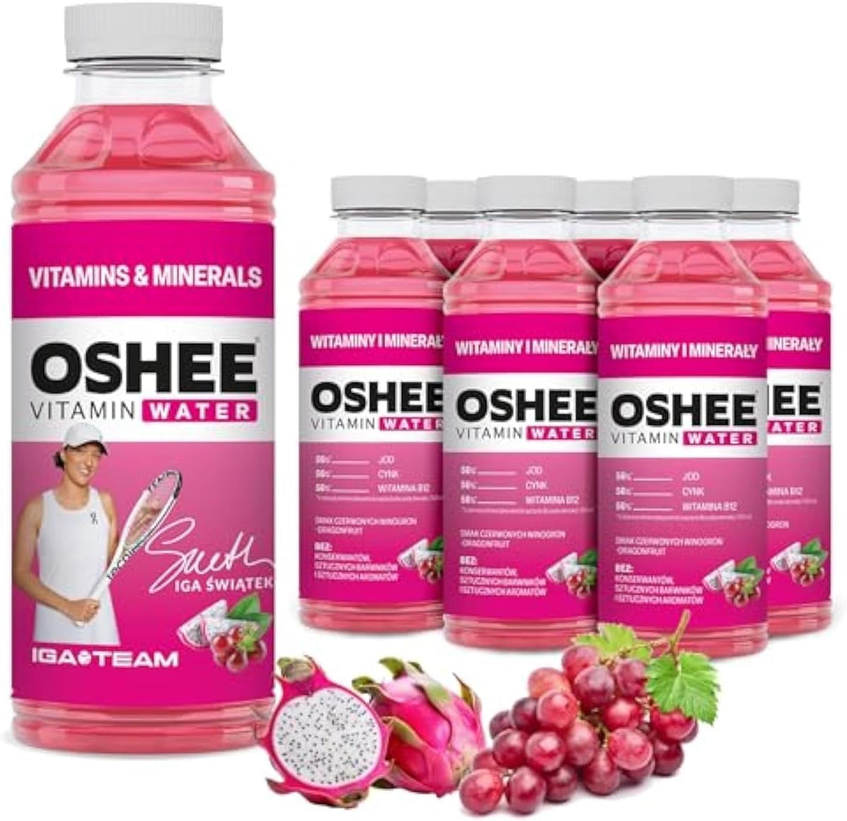 Oshee Vitamin Red Grape & Dragonfruit Flavored Water - 555ml Energizing Hydration