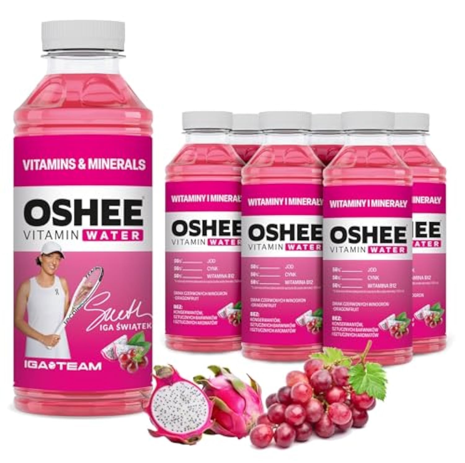 Oshee Vitamin Red Grape & Dragonfruit Flavored Water - 555ml Energizing Hydration