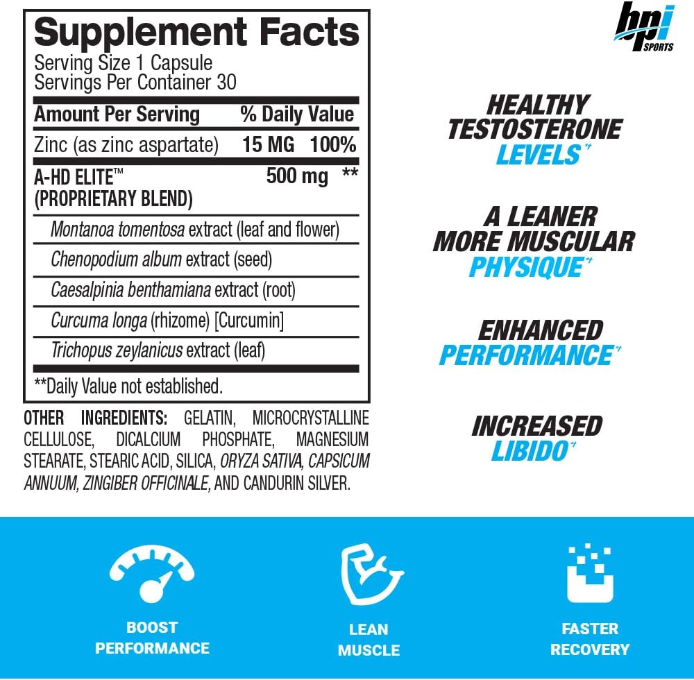 BPI Sports A-HD Elite testosterone booster for increased stamina, strength, and metabolism