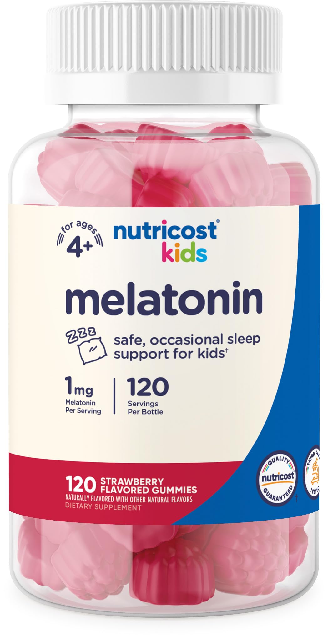 Nutricost Kids Melatonin Gummies 1mg - 120 Strawberry Flavored Gummies for Sleep Support