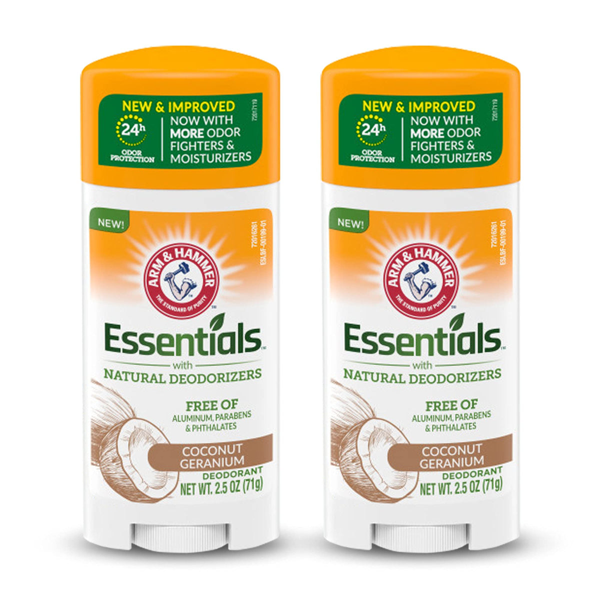 ARM & HAMMER Essentials Deodorant - Coconut Geranium - Aluminum-Free, Paraben-Free, Phthalate-Free - 2.5oz (Pack of 2)