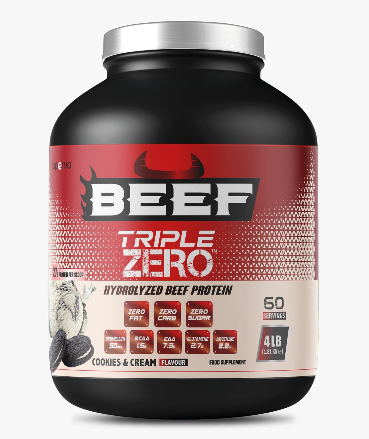 Laperva Beef Triple Zero Hydrolyzed Protein Powder - Zero Carb Sugar Fat - 86% Protein with BCAA & Glutamine - Muscle Growth Recovery Digestive Support 4 LB Cookies & Cream