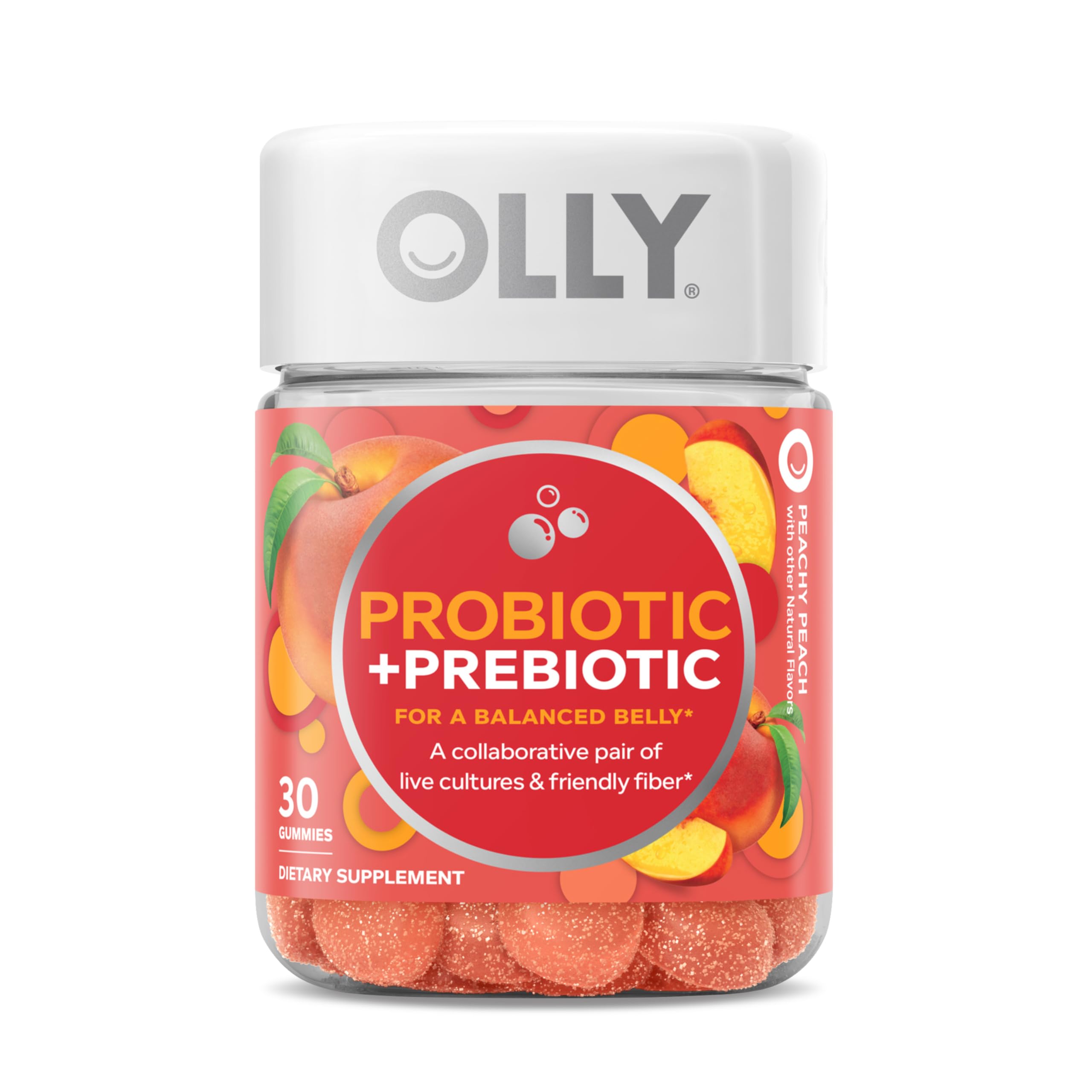 OLLY Balanced Belly Gummy Supplements - Peachy Peach - Supports Digestive Health - 30 Count