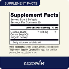NatureWise Black Seed Oil Capsules 1250 mg - with 100% Organic Cold Pressed Nigella Sativa - Omega 3 6 9 - Antioxidant Immune Support, Hair & Skin - Non-GMO, Gluten-Free - 60 Softgels