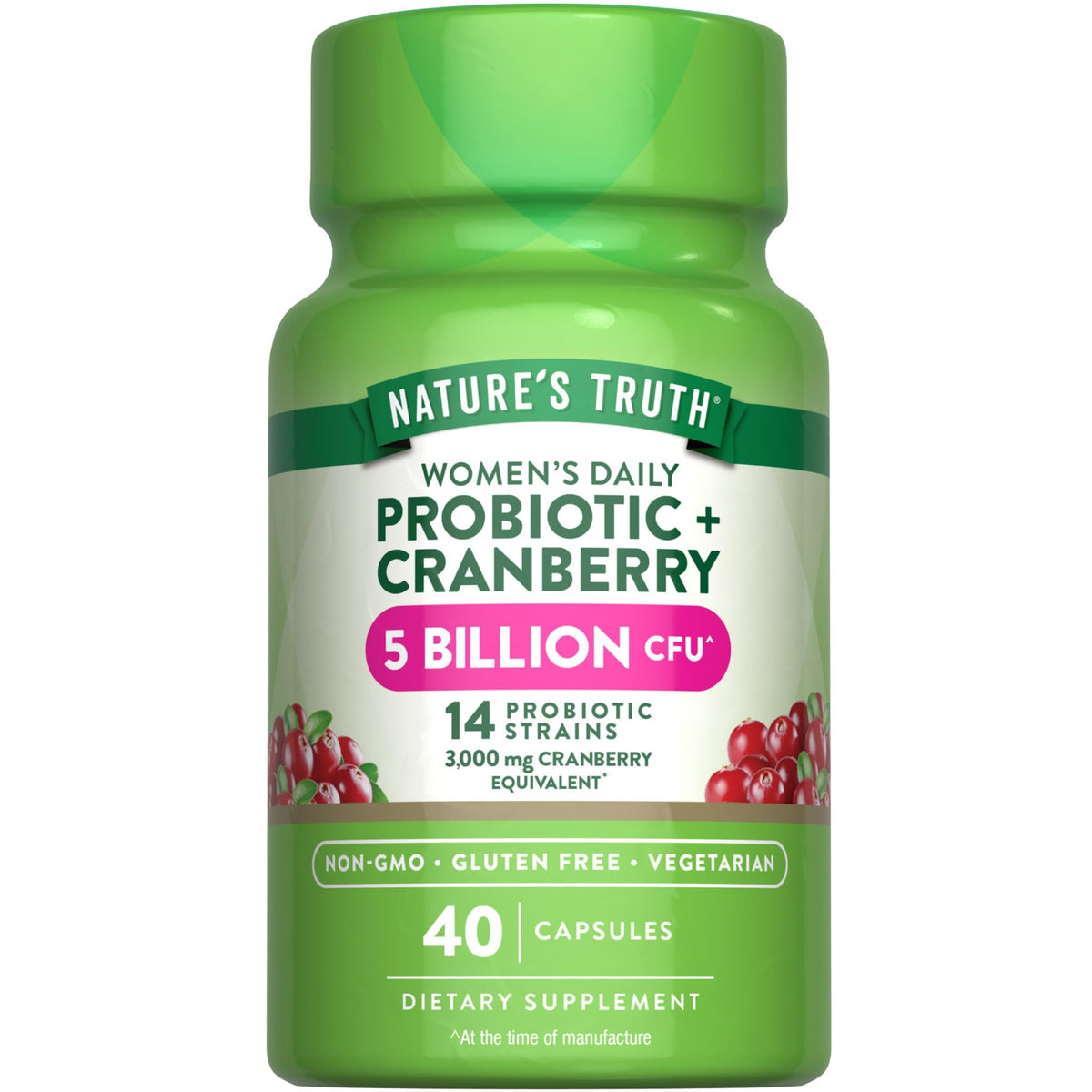 Nature's Truth Probiotics for Women - 5 Billion CFU Daily with Cranberry | 40 Vegetarian Capsules | Non-GMO & Gluten Free