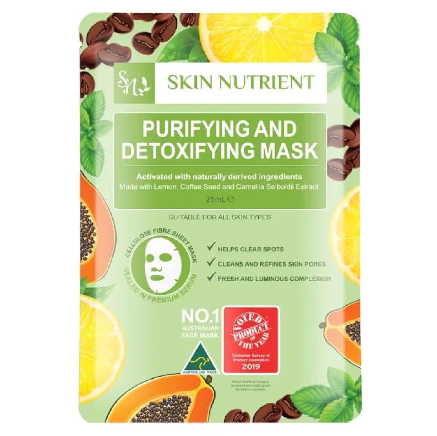 Purifying & Detoxifying Face Mask - Deep Cleansing Clay & Charcoal Sheet Mask for Clear Skin