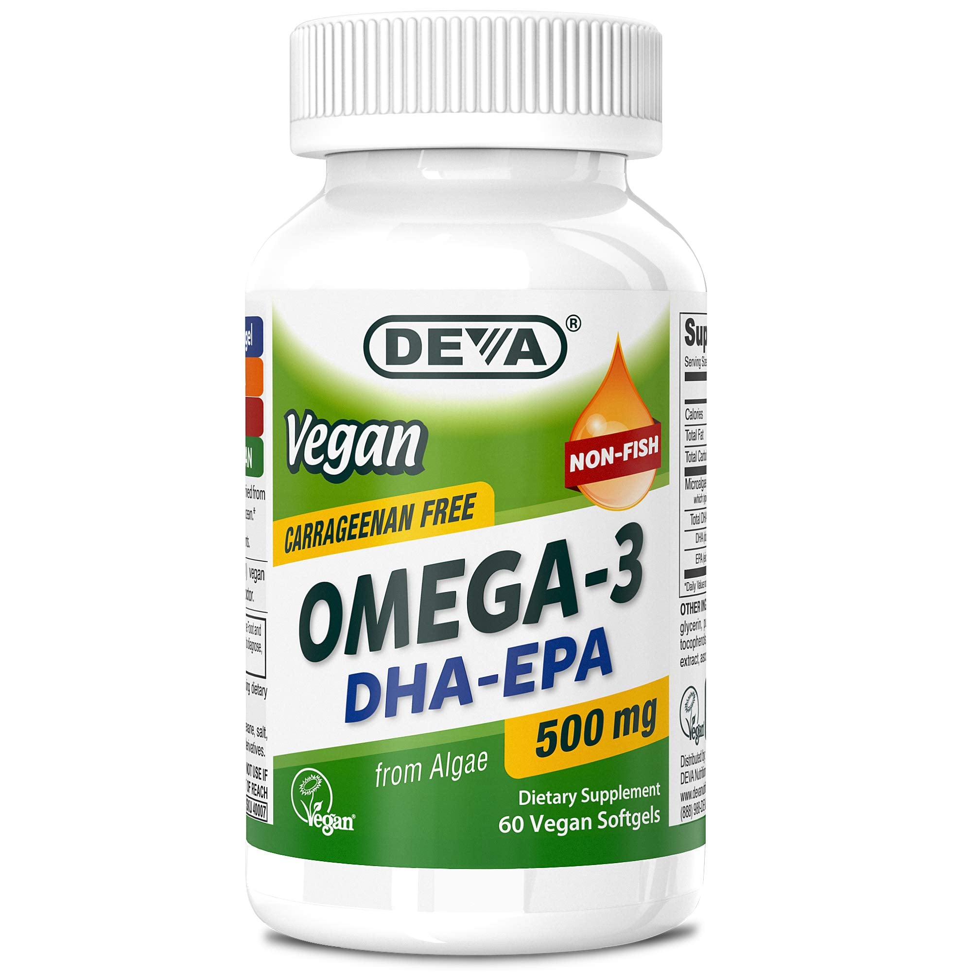 Deva Vegan Algae Oil Omega-3 DHA EPA Supplement 500 MG - 60 Softgels