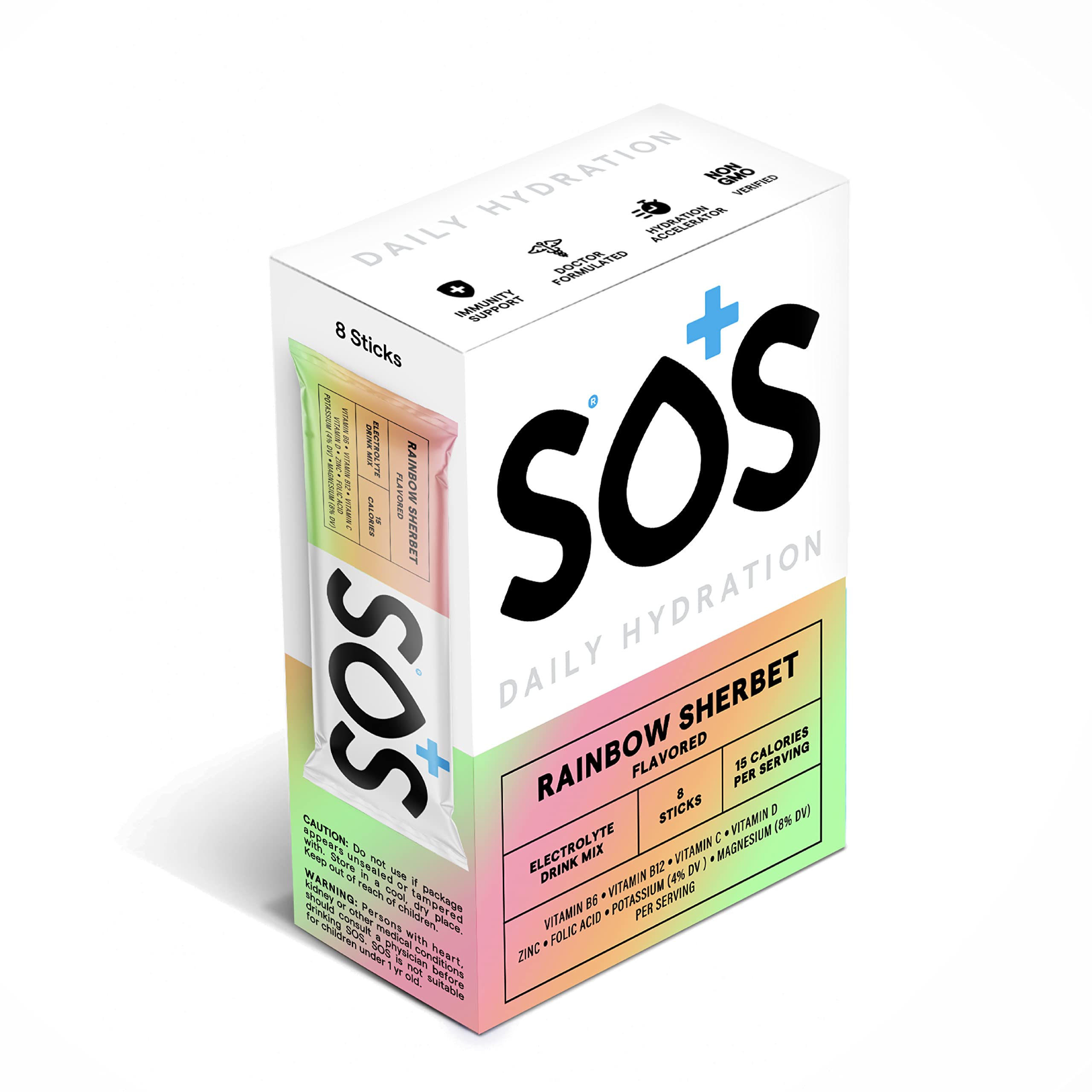 SOS Hydration Electrolyte Powder Drink Mix - Low Sugar | Rapid Rehydration | Keto Friendly | Rainbow Sherbet