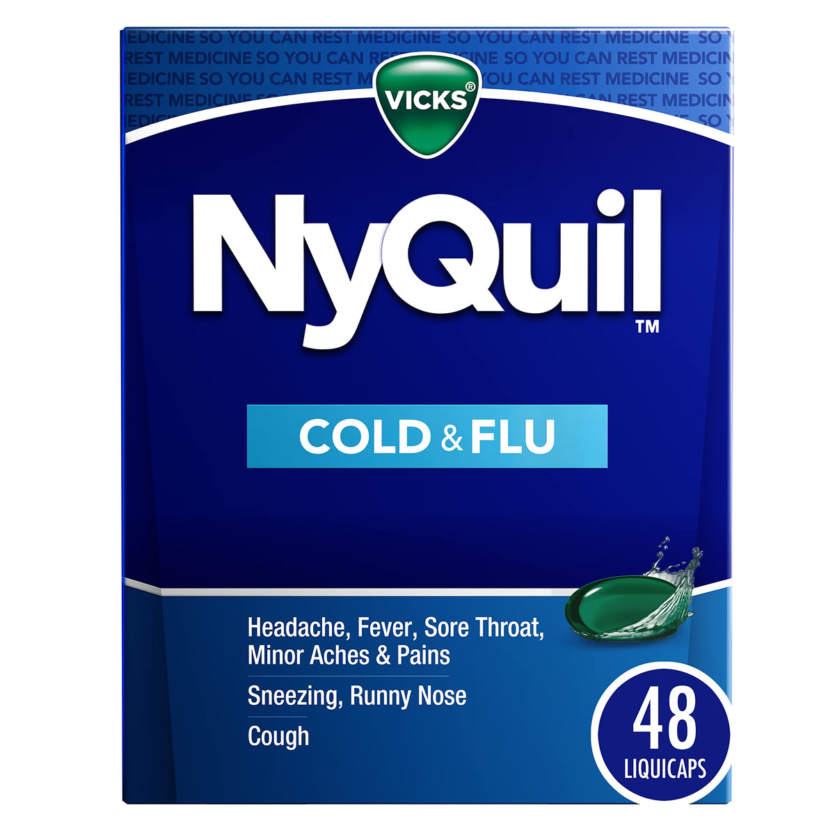 Vicks NyQuil Cold & Flu Relief LiquiCaps (48 Count) - Nighttime Multi-Symptom