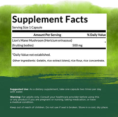 Swanson Lion's Mane Mushroom - Herbal Supplement Promoting Mental Focus, Clarity, & Memory Support - Traditional Brain Booster Supplement Made from Hericium Erinaceus (60 Capsules, 500mg Each)