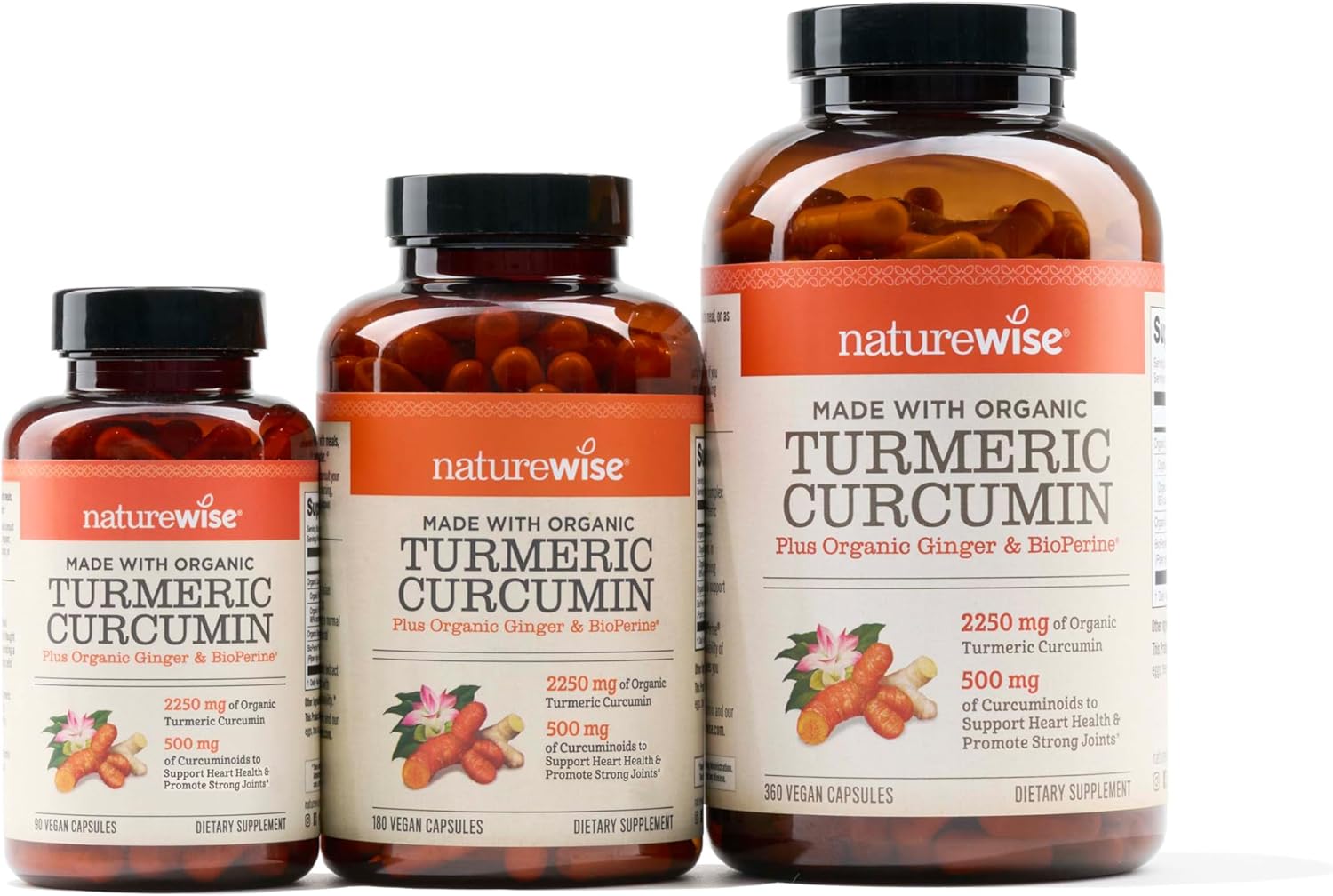 NatureWise Curcumin Turmeric 2250mg - 95% من الكركمين ومستخلص الفلفل الأسود BioPerine لامتصاص متقدم - دعم يومي لصحة المفاصل والجهاز المناعي - نباتي، غير معدّل وراثيًا، 180 قطعة [إمدادات لمدة 60 يومًا] 