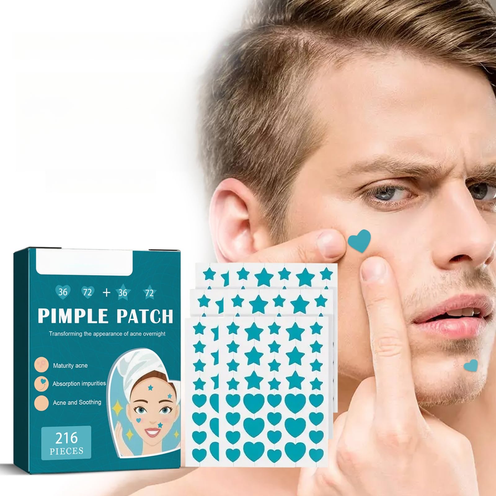 POSICHE Hydrocolloid Acne Patches 216 Pieces - Clean, Clear & Conceal Blemishes