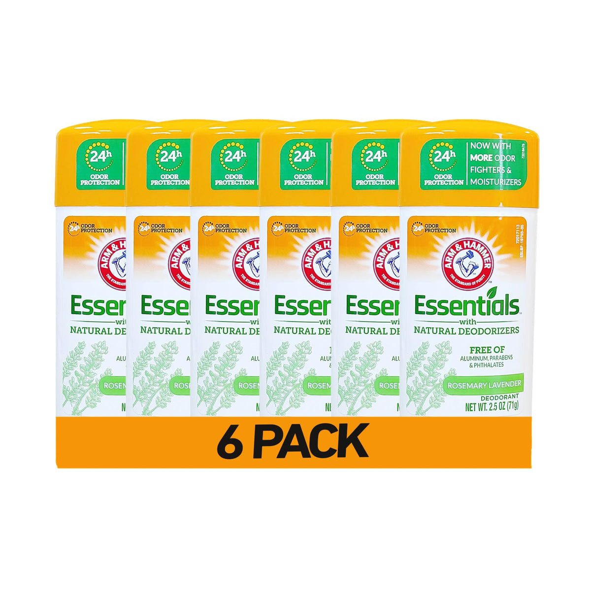 ARM & HAMMER Essentials Aluminum-Free Deodorant Stick - Fresh Rosemary Lavender, 71g (Pack of 6)