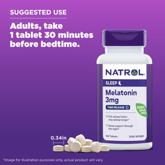 Natrol Melatonin 3 mg Time Release, Dietary Supplement to Minimize Wake Ups, Nighttime Sleep Aid, 100 Tablets, Up to a 100 Day Supply