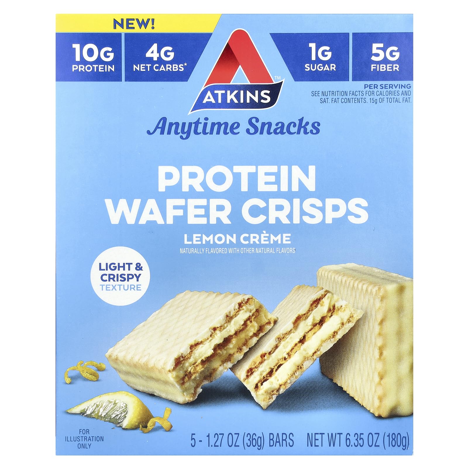 Atkins Anytime Snacks Protein Wafer Crisps - Lemon Creme (5 Bars)